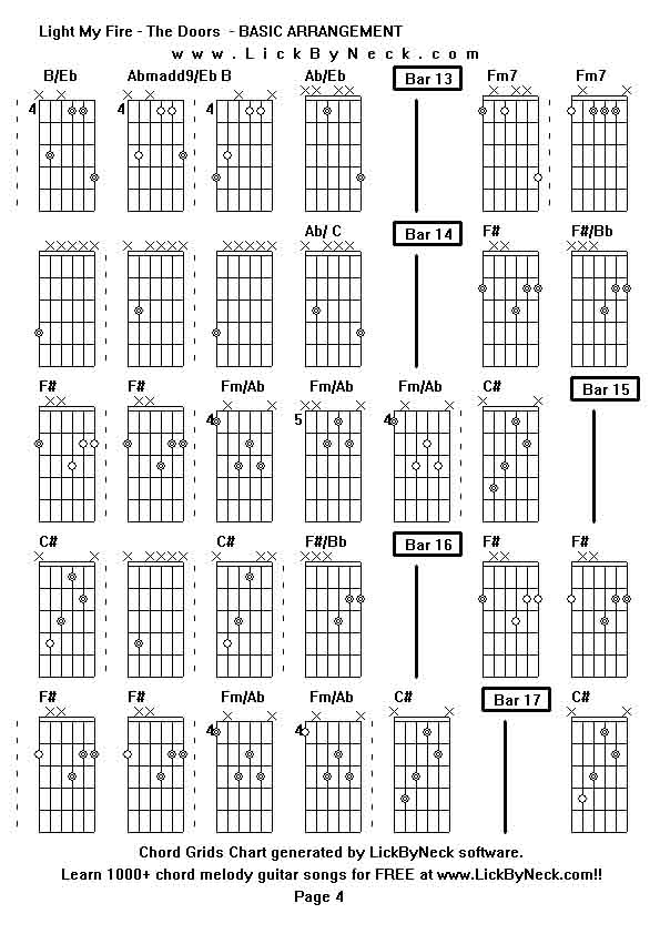 Chord Grids Chart of chord melody fingerstyle guitar song-Light My Fire - The Doors  - BASIC ARRANGEMENT,generated by LickByNeck software.